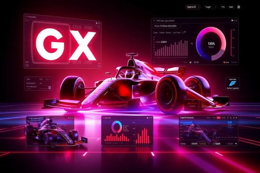Performance comparison chart showing Opera GX 30% faster than competitors